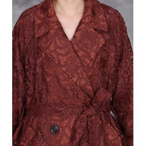 Long Elegant Belted Crochet Lace Trench Coat