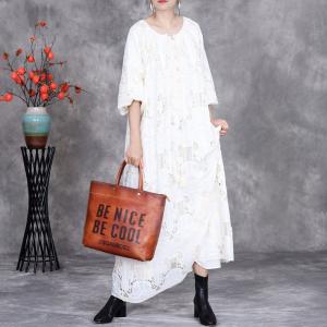 Loose Beige Crochet Lace Tassel Boho Dress