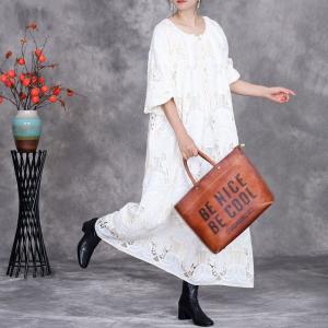 Loose Beige Crochet Lace Tassel Boho Dress