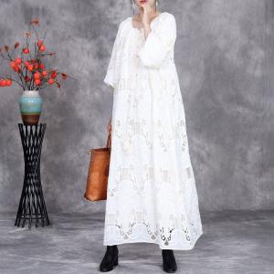Loose Beige Crochet Lace Tassel Boho Dress