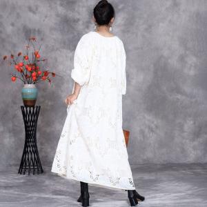 Loose Beige Crochet Lace Tassel Boho Dress