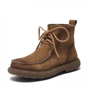 Chunky Heels Leather Tied Ankle Boots