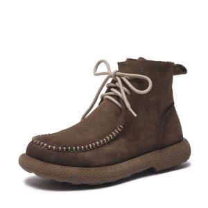 Chunky Heels Leather Tied Ankle Boots