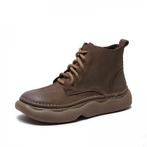 Lace Up Cowhide Leather Platform Desert Boots
