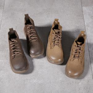 Lace Up Cowhide Leather Platform Desert Boots