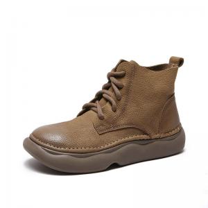 Lace Up Cowhide Leather Platform Desert Boots
