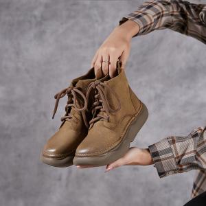 Lace Up Cowhide Leather Platform Desert Boots
