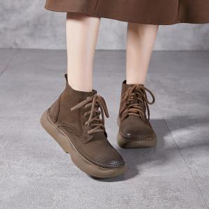 Lace Up Cowhide Leather Platform Desert Boots
