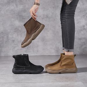 Comfy Womens Platform Leather Ankle Boots