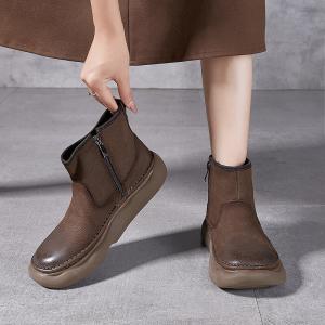 Comfy Womens Platform Leather Ankle Boots
