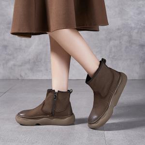 Comfy Womens Platform Leather Ankle Boots