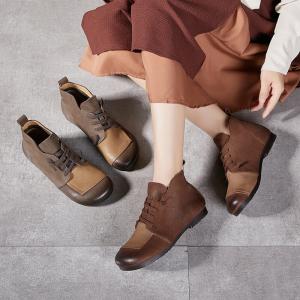 Contrast Colors Tied Soft Leather Short Boots