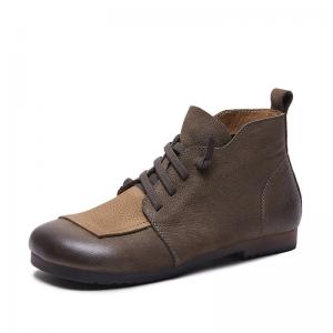 Contrast Colors Tied Soft Leather Short Boots