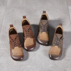 Contrast Colors Tied Soft Leather Short Boots
