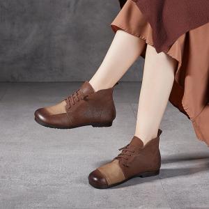 Contrast Colors Tied Soft Leather Short Boots