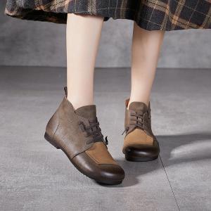 Contrast Colors Tied Soft Leather Short Boots
