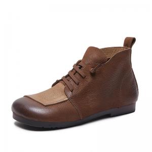 Contrast Colors Tied Soft Leather Short Boots