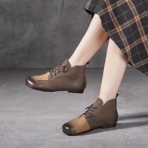 Contrast Colors Tied Soft Leather Short Boots