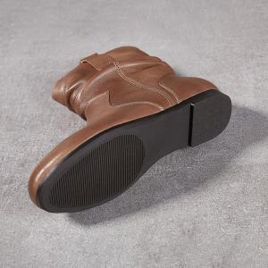 Mid-Length Cowhide Leather Flat Cowboy Boots