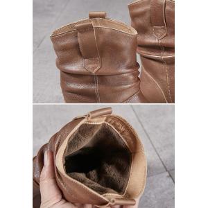 Mid-Length Cowhide Leather Flat Cowboy Boots