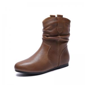 Mid-Length Cowhide Leather Flat Cowboy Boots