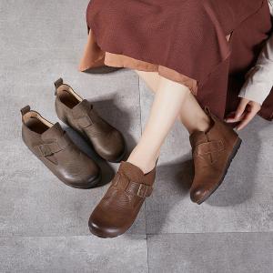 Genuine Leather Buckle Flat Boots for Women