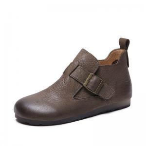 Genuine Leather Buckle Flat Boots for Women