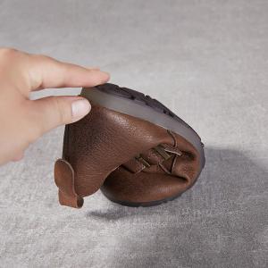 Genuine Leather Buckle Flat Boots for Women
