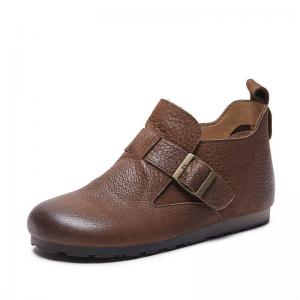 Genuine Leather Buckle Flat Boots for Women