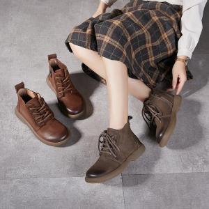 Side Zip Low Heels Leather Martin Boots