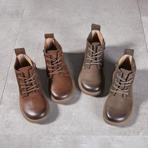 Side Zip Low Heels Leather Martin Boots