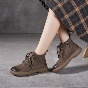Side Zip Low Heels Leather Martin Boots