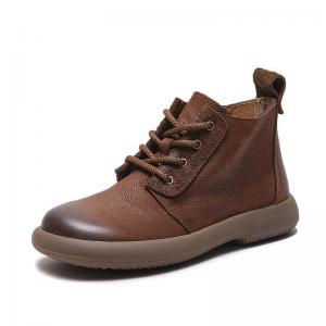 Side Zip Low Heels Leather Martin Boots