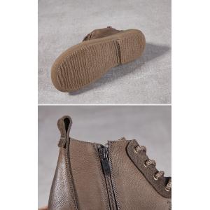 Side Zip Low Heels Leather Martin Boots