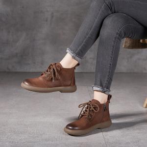 Side Zip Low Heels Leather Martin Boots
