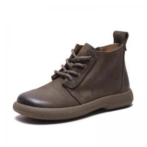 Side Zip Low Heels Leather Martin Boots