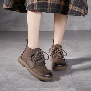 Side Zip Low Heels Leather Martin Boots