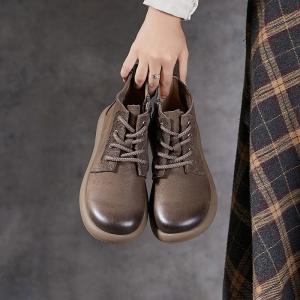 Side Zip Low Heels Leather Martin Boots