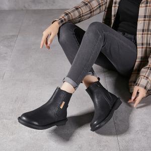 Round Toe Zip Up Classic Leather Chelsea Boots