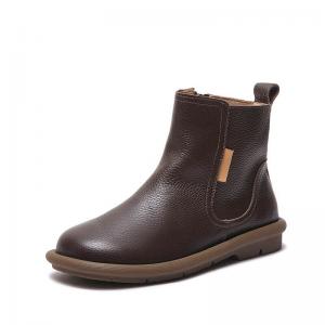 Round Toe Zip Up Classic Leather Chelsea Boots