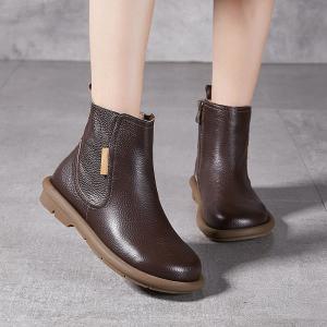 Round Toe Zip Up Classic Leather Chelsea Boots