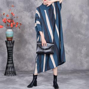 Half Sleeves Chunky Striped Midi Knit Dress