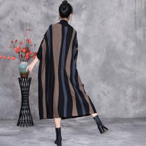 Half Sleeves Chunky Striped Midi Knit Dress