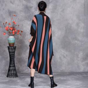 Half Sleeves Chunky Striped Midi Knit Dress