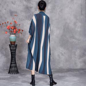 Half Sleeves Chunky Striped Midi Knit Dress