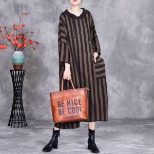 City Chic Vertical Striped Hooded Sweater Dress