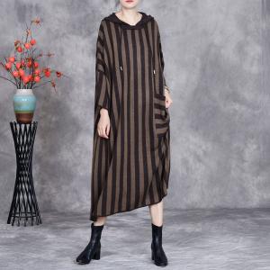 City Chic Vertical Striped Hooded Sweater Dress