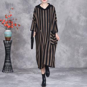 City Chic Vertical Striped Hooded Sweater Dress