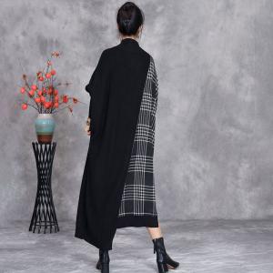 High Collar Cashmere Asymmetrical Gingham Dress