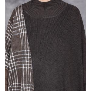 High Collar Cashmere Asymmetrical Gingham Dress